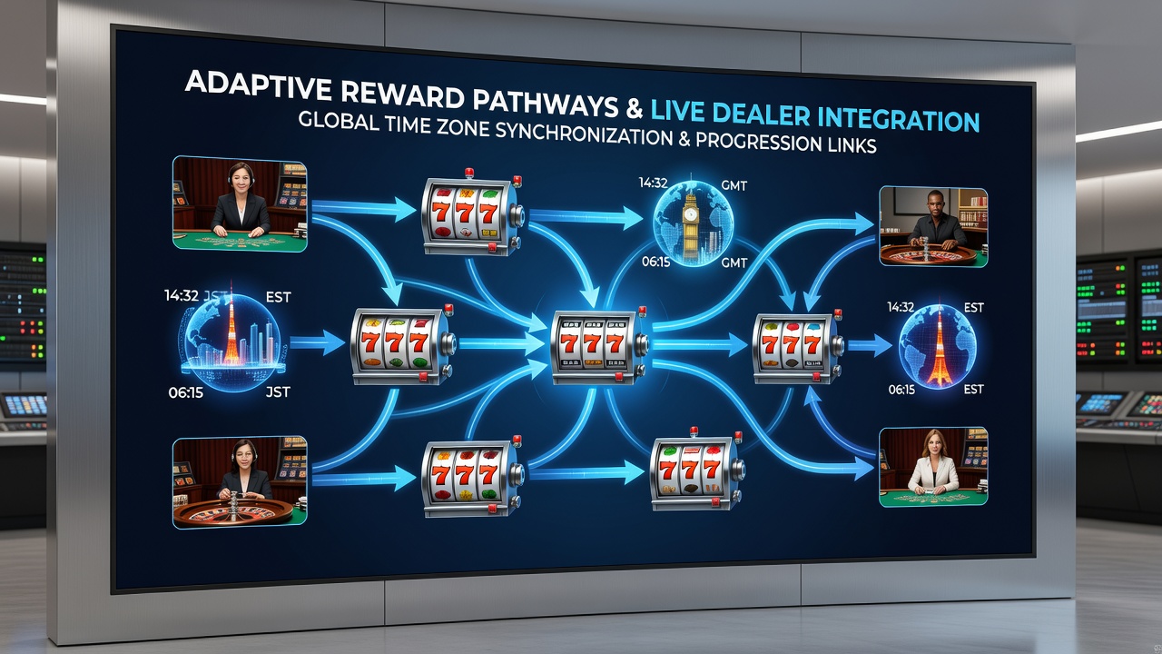 Live dealer table interface displaying adaptive reward indicators synchronized with slot progression meters