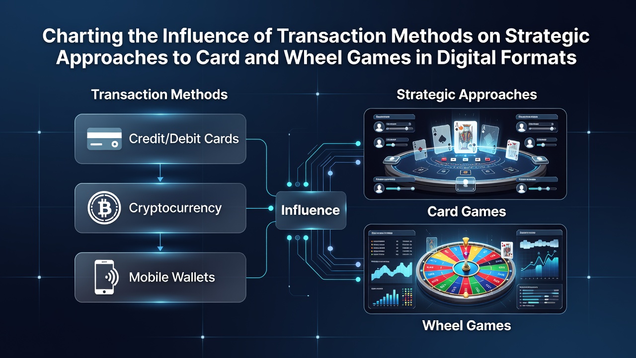 Digital transaction interfaces displaying card and wheel game platforms with payment flow indicators