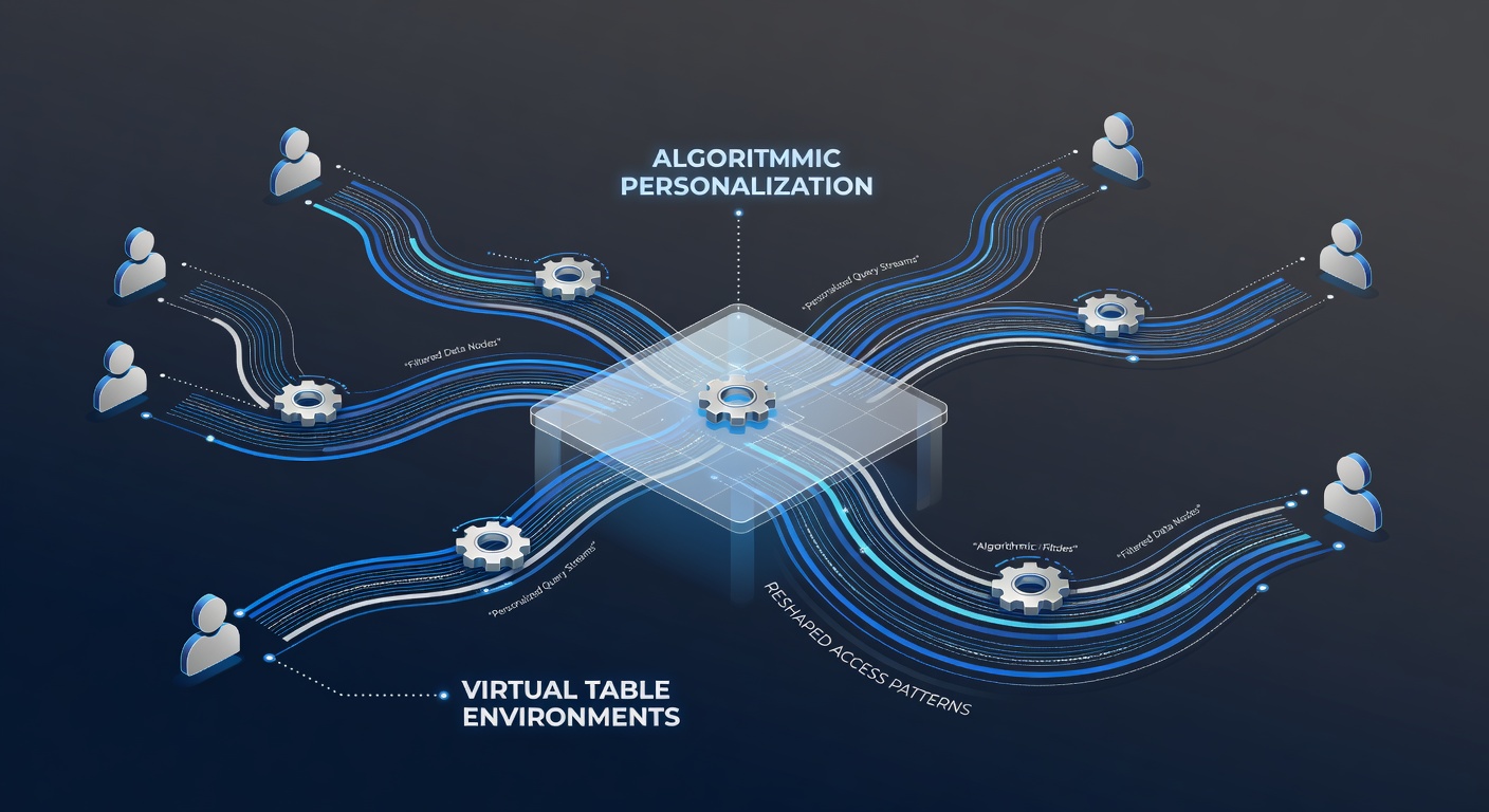 Visualization of personalized data pathways connecting users to specific virtual tables
