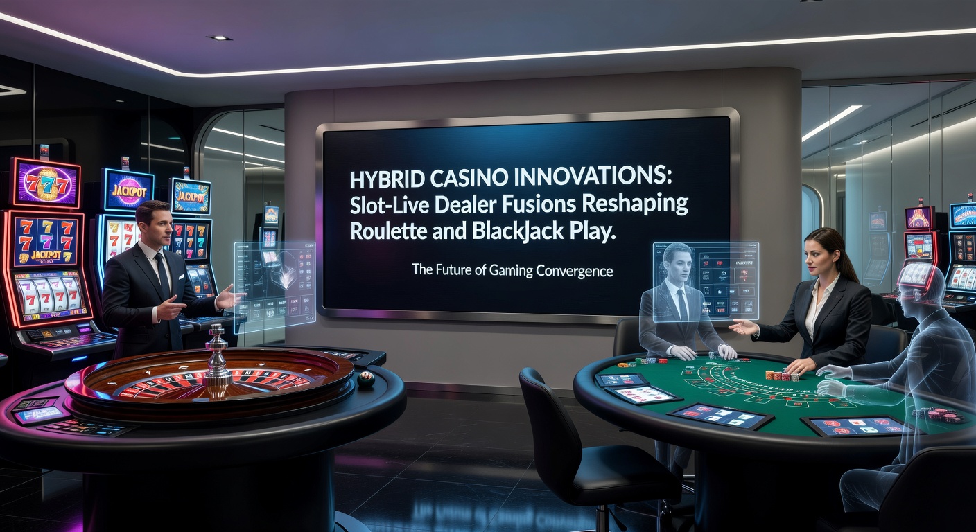A dynamic hybrid casino interface blending vibrant slot reels with a live dealer at a roulette table, showcasing multipliers and interactive features in real-time play